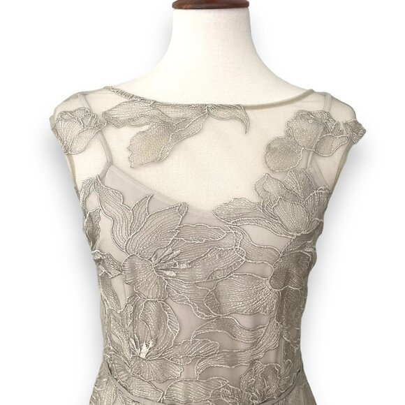 Lauren Ralph Lauren Sliver Sleeveless Floral Mesh Evening Maxi Dress Size 4 NWT - Picture 5 of 14